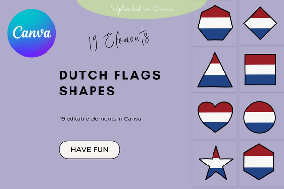 Dutch Flags Shapes Clipart for Canva: 19 Elements for Your Projects