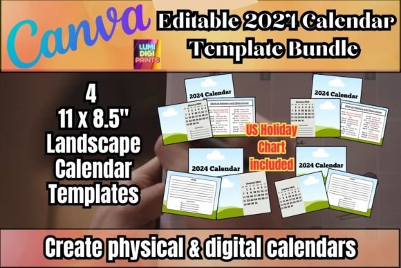 Effortless 2024 Design: Your Canva Landscape Calendar Template Bundle