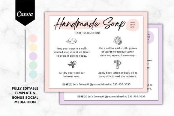 Elevate Your Brand with Custom Soap Care Card Canva Template 2