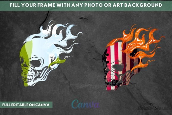 Skull Flame Canva Frame: Instant Edge for Your Designs